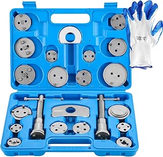 DASBET 24PCS Brake Caliper Rewind Tool Heavy Duty Disc Brake Caliper Tool Set for Brake Pad Replacement Front & Rear Brake Piston Rewind Tool with Storage Case & One Pair of Glove(Blue)