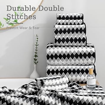 8 Piece Bathroom Towel Set Black White|2 Oversized Large Bath Towels Sheet,2 Hand Towels,4 Washcloths| 600GSM Soft Towel Set for Bathroom Hotel,Highly Absorbent Quick Dry Bath Towel Collections