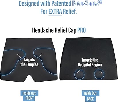 TheraICE Migraine Relief Cap PRO, Headache Relief Cap, Ice Face Mask, Cold Compress Head Wrap for Tension Headache Relief, Stress & Hangover, FocusZone Technology Provides Extra Cooling & Pressure