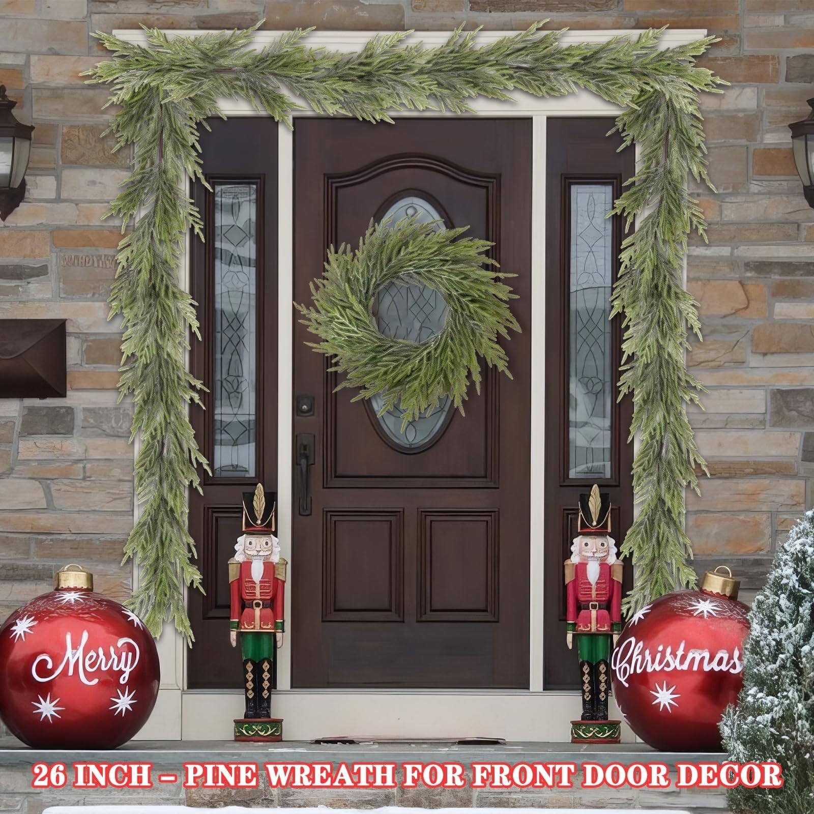 Winterkranz Dekokranz Weihnachtskranz for Die Vordertür, Künstlicher Weihnachtskranz for Drinnen Und Draußen Adventskranz Christbaumschmuck(7 3/8)