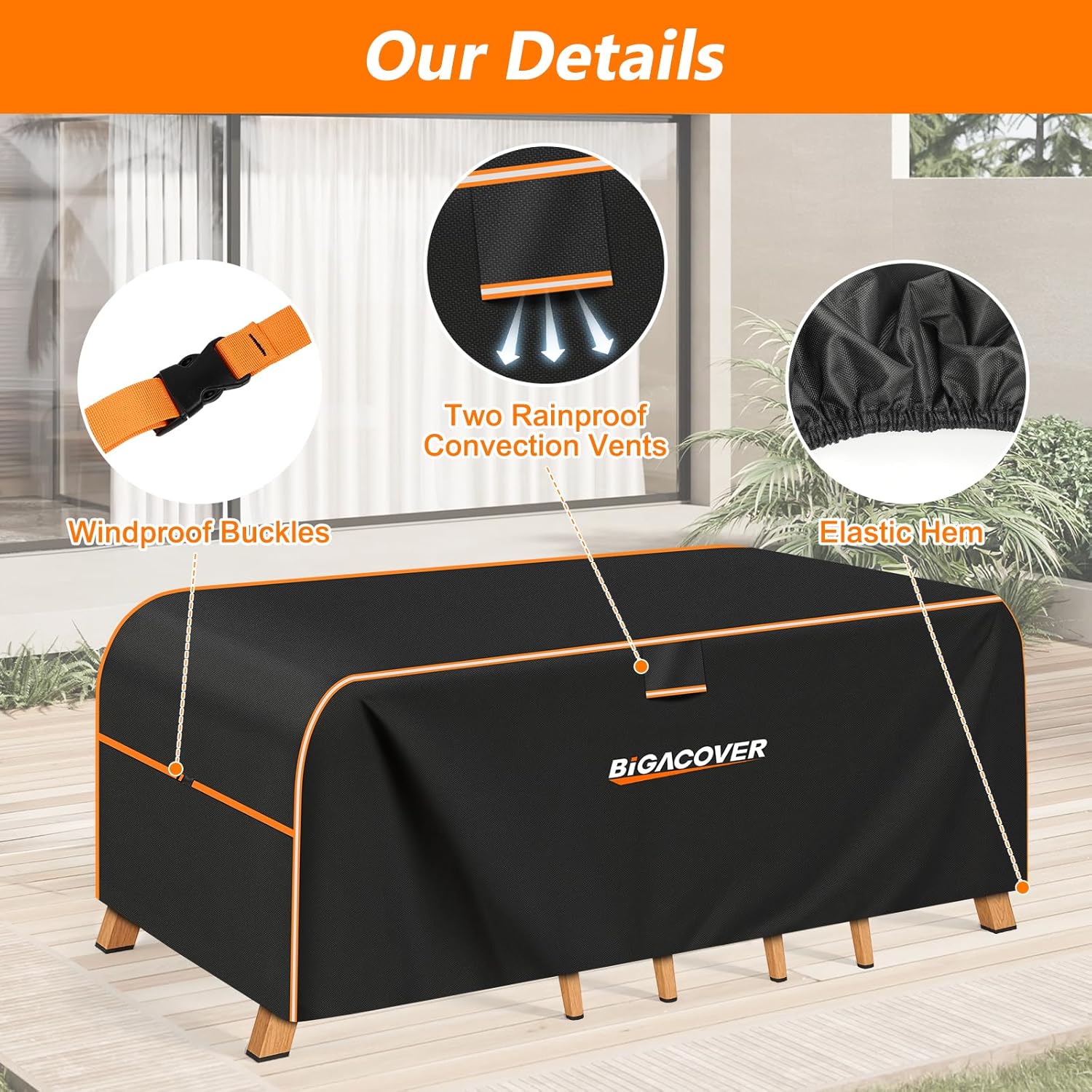 Patio Furniture Cover Rectangle, Waterproof Patio Table Cover, Heavy Duty 600D and Cotton Outdoor Patio Table and Chair Cover for Rectangle Dining Table & Chairs Set (Rectangular 76"(L)x54"(W))
