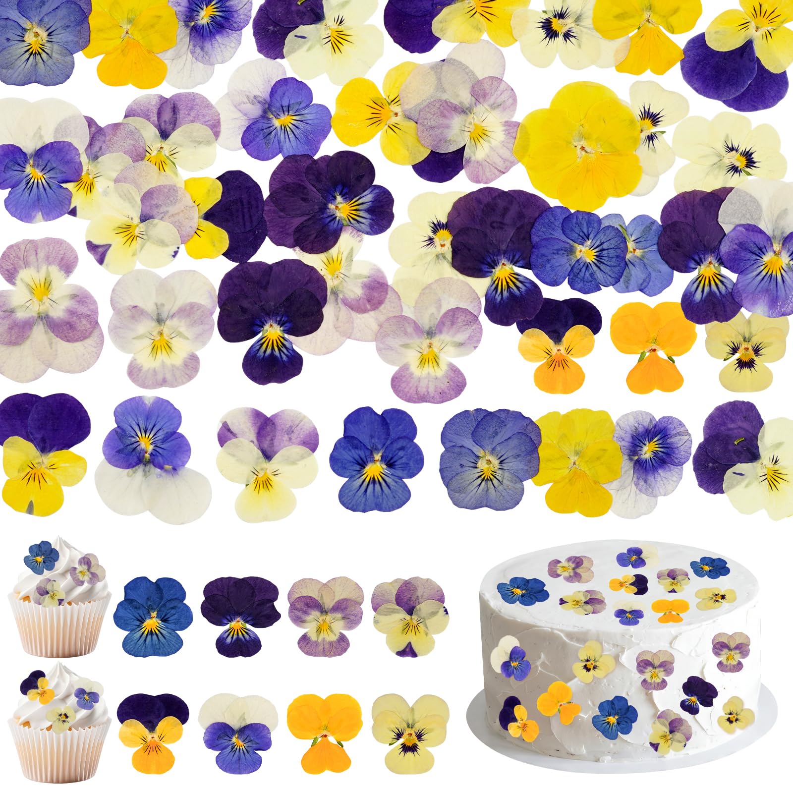 40 Pcs 8 Types of Dried Flowers Cake Toppers, Naturally Pressed Flowers Cakes Decoration, Anniversary Birthday Party DIY Cocktails Crafts and Cupcake Decorations (Purple)