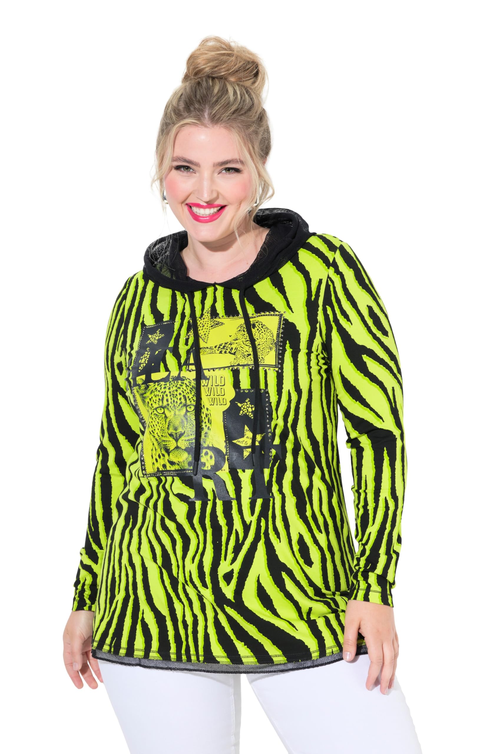 Angel of Style Damen große Größen Übergrößen Plus Size Longshirt, Kapuze, Animalmuster, Glitzersteinchen 843602