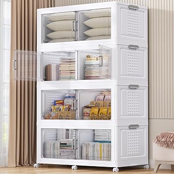 BROVIEW 800Qt Stackable Storage Bins with Lid for Room Closet, 4Pack,White