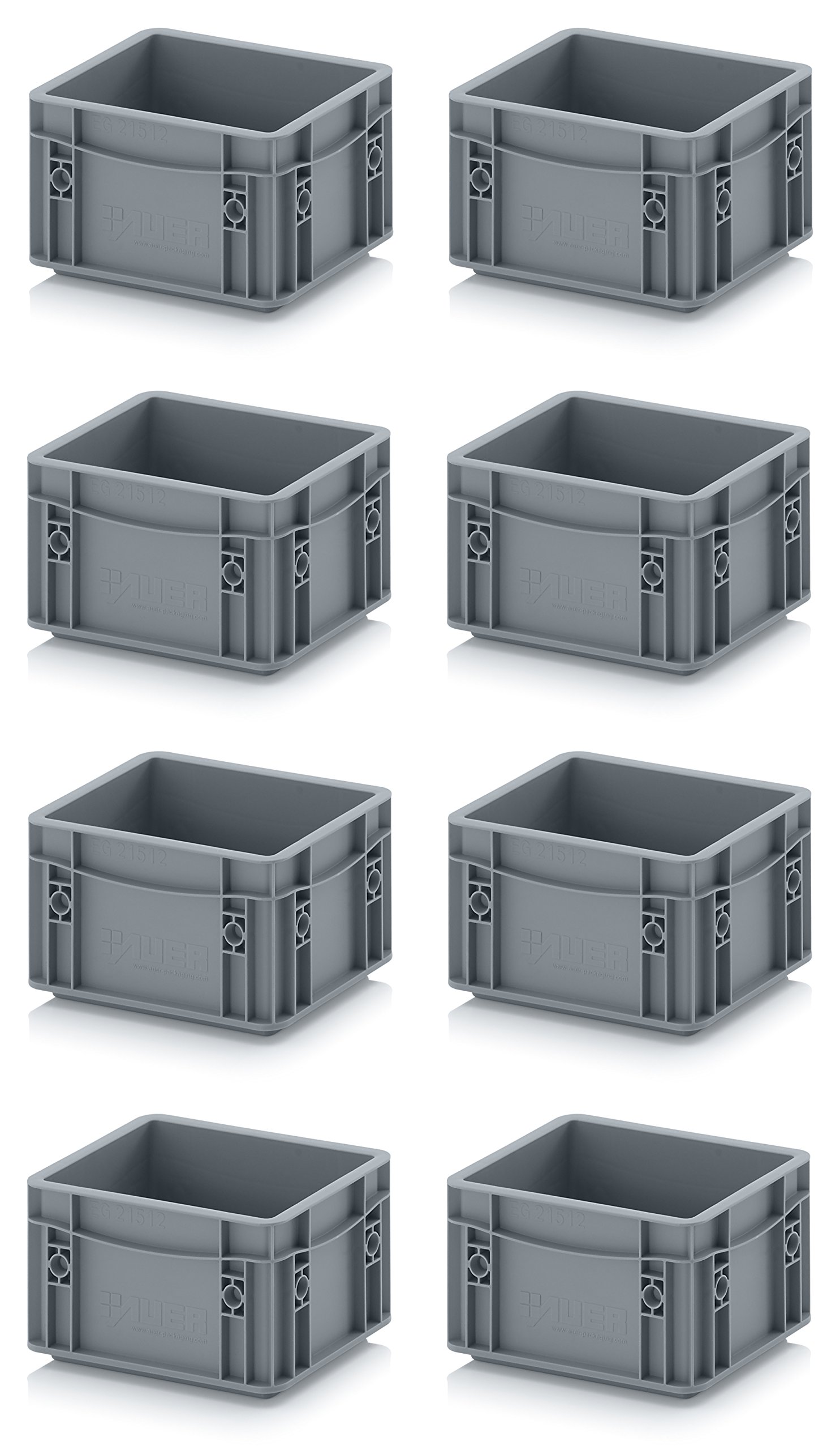 Auer Packaging 8x Eurobehälter-Eurobox 20 x 15 x 12 grau inkl. gratis Zollstock, 8er Set