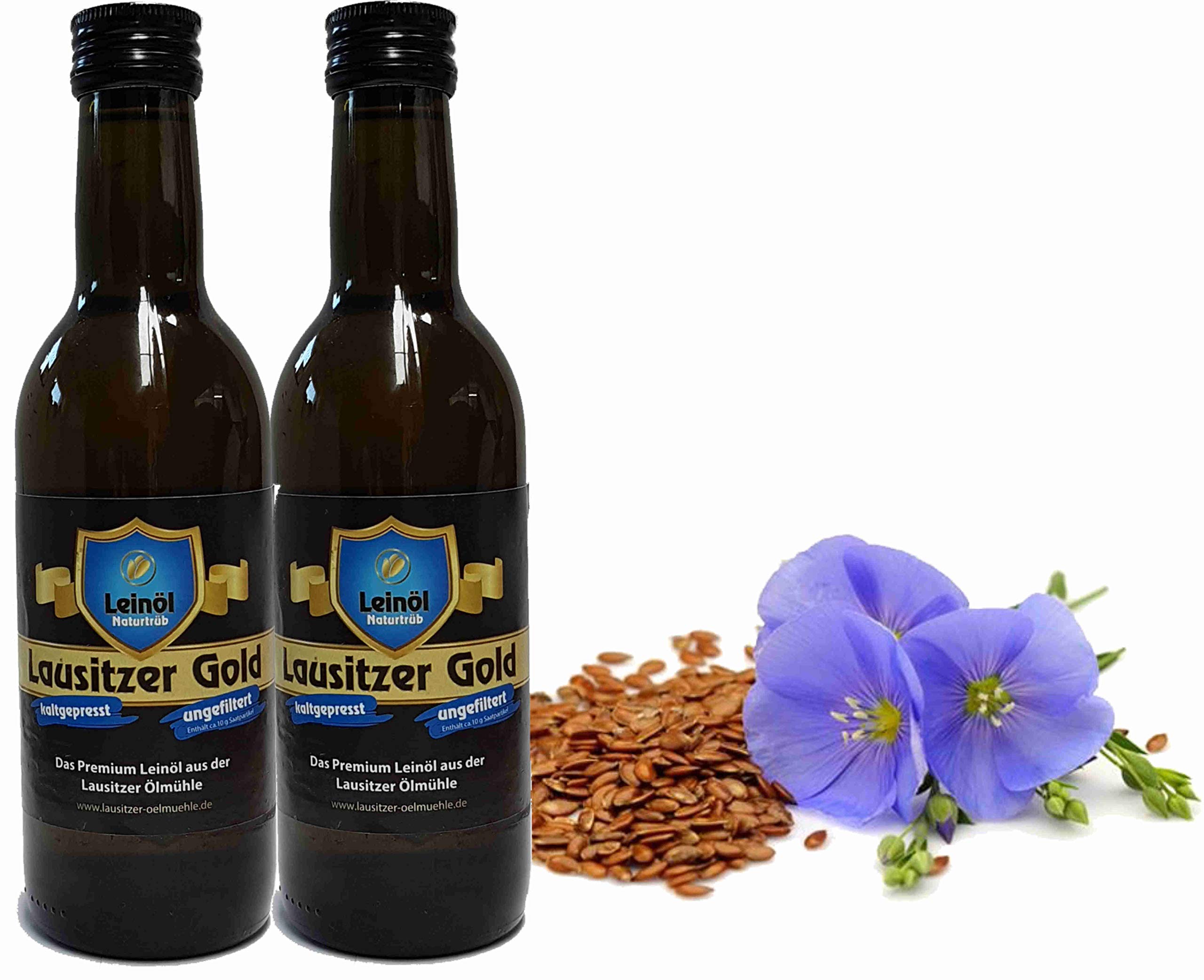Leinöl Lausitzer Speiseleinöl Lausitzer Gold 2 x 250 ml ungefiltertes Premium Leinöl kaltgepresst und frisch abgefüllt