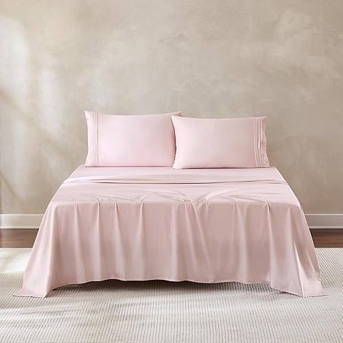 Lush Decor x Chuks Collins Pleat Cotton Sheet Set 4 Piece King Hushed Violet - King Bed - Cotton - Pleated Purple - Luxury