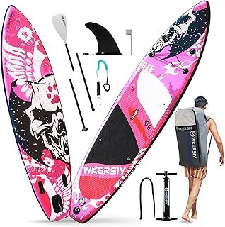 sup paddleboard,Inflatable Stand Up Paddleboard SUP Board 6 Inch Thick SUP Surfboard Surf Set with Paddleboard Surf Fin Coiled Leash Inflator Pump and Carry Bag