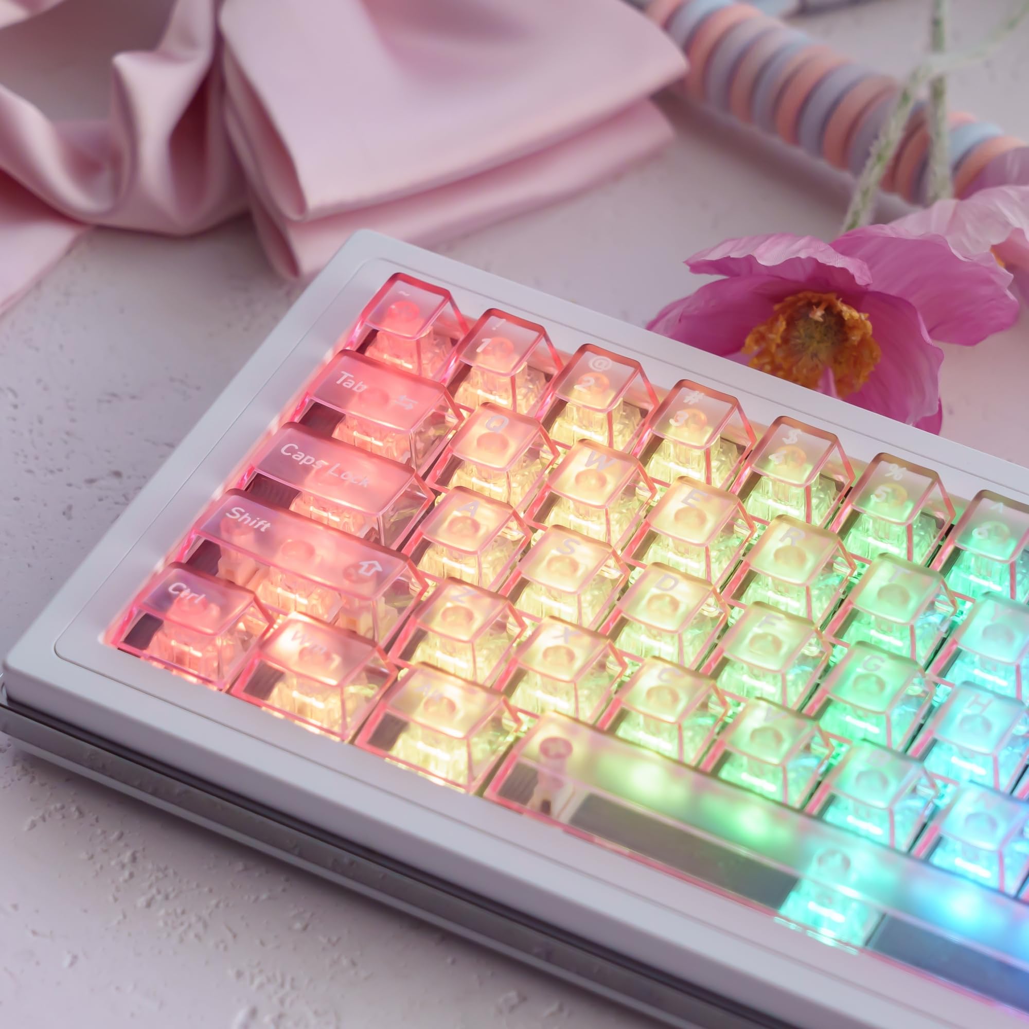 Amazon.com: GUUKEY Frosted Clear Transparent Keycaps Set, Pink