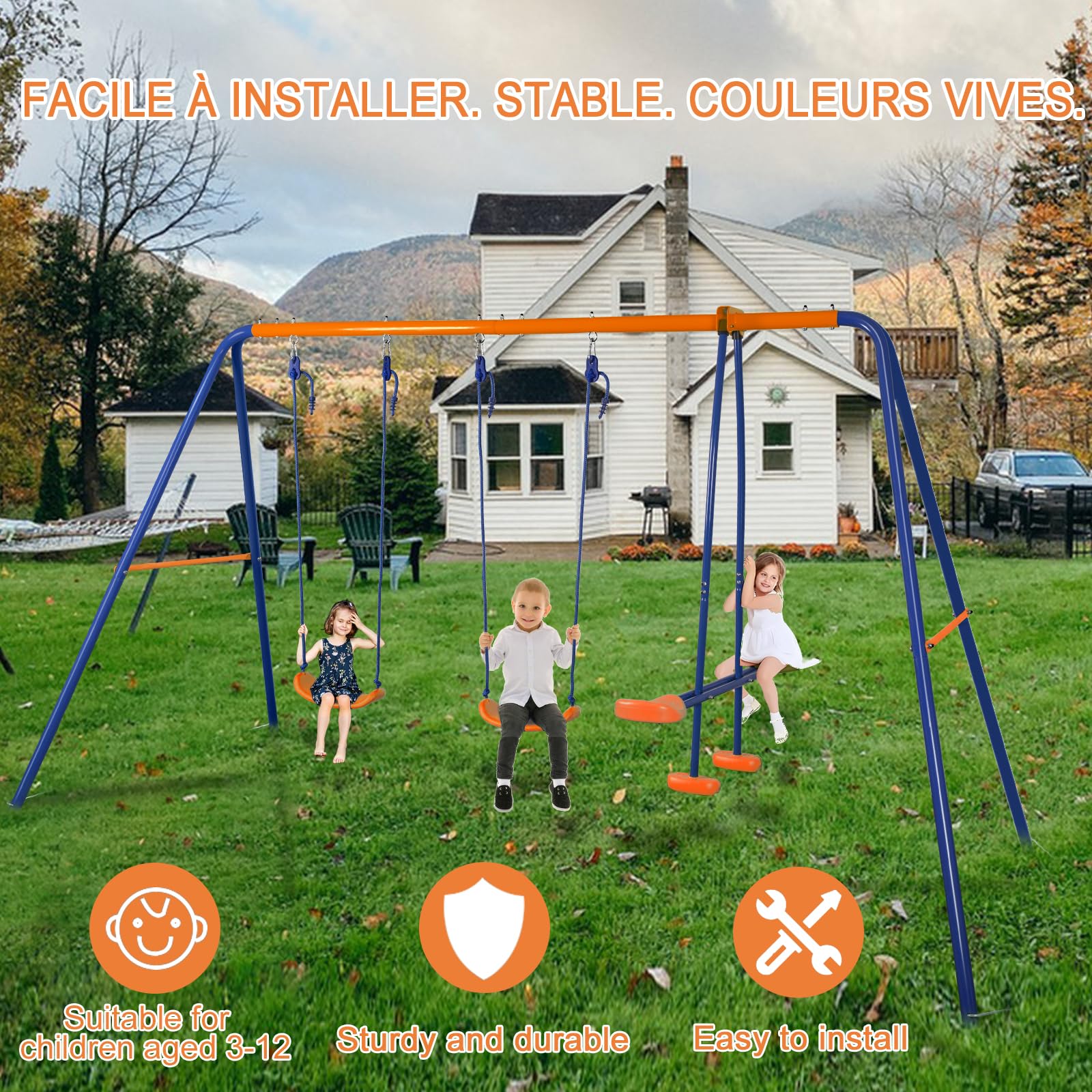 Columpio de Jardín Multifuncional, Columpio Infantil, Capacidad de Carga 200 kg, para Patio Trasero y Área de Juegos