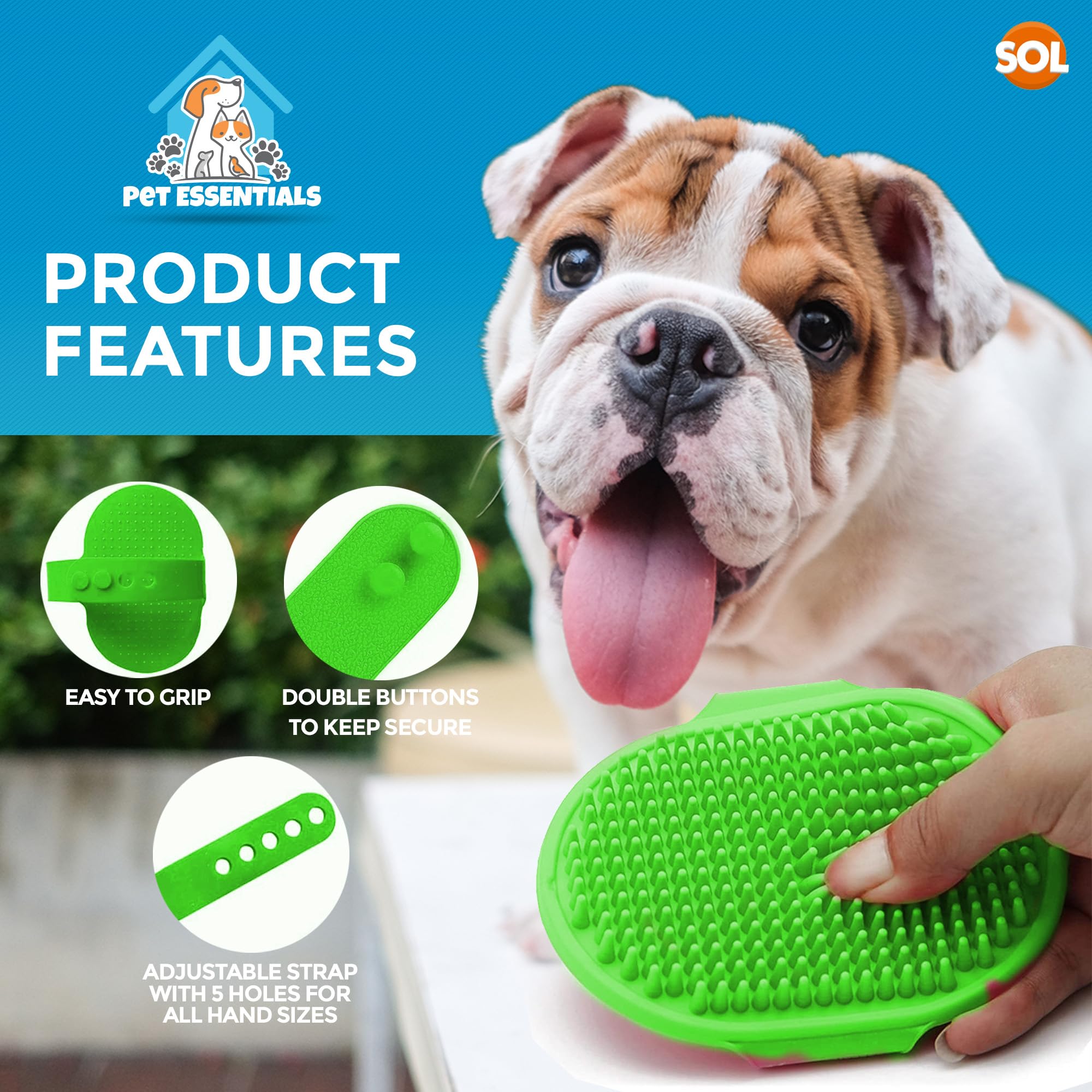 SOL 2pk Dog Grooming Brush for Pets 12.5 x 8.6cm Soft Silicone Bristle Dog & Puppy Brush - Image 4