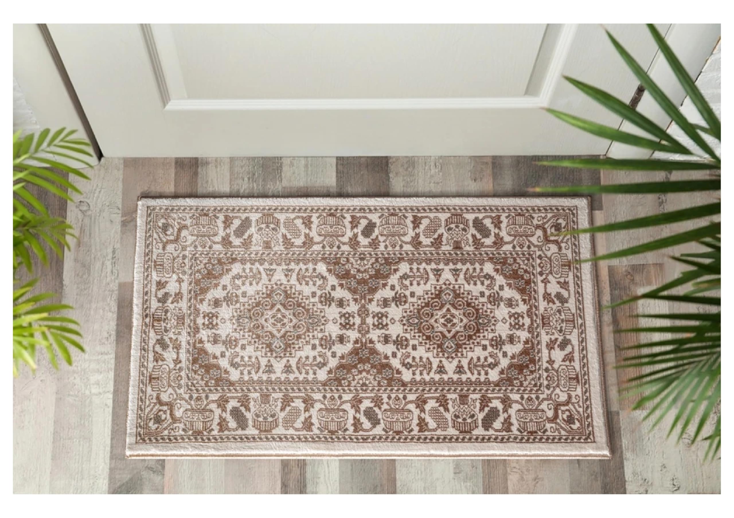 Traditional Persian Style Area Rug Floral Medallion Design Living Room Floor Carpet Soft Pile Hallway Runner Floor Mats Door Mats (Cream, 60 x 110 cm)