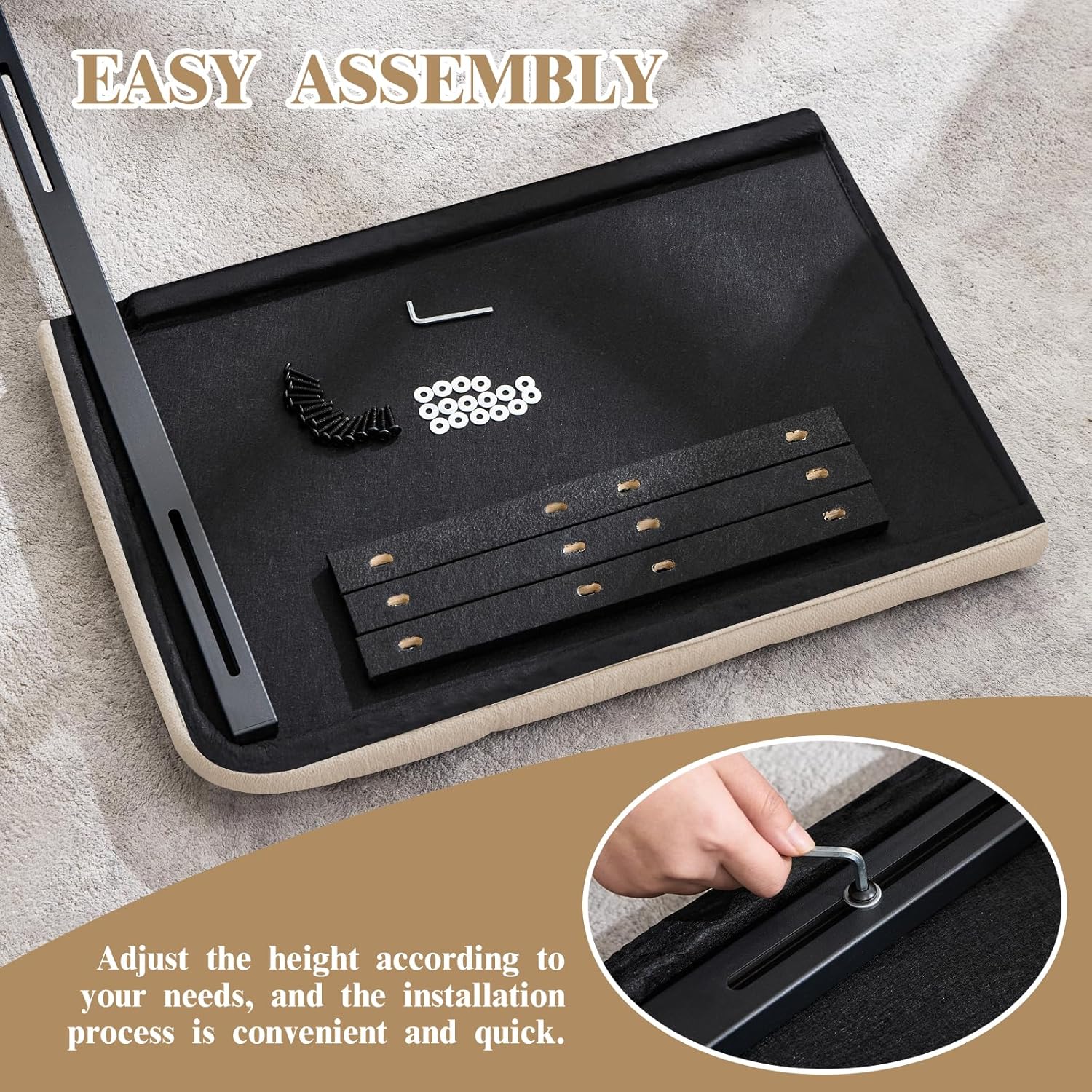 Queen Size Headboard Only - Breathable Upholstered Headboard with Soft Padded Fabric, Adjustable Height from 37” to 51” - Easy Assembly, Minimalist Bed Backboard for Queen Bed Frame, Beige | Adjustable Height