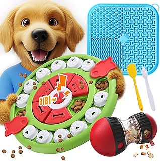Dog Puzzle Toy Slow Feeder Set - Adjustable Treat Dispensing Ball Funny Slow Feeder Puppy Enrichment Training Toy Pet Interactive Chase Toys Lick Mat Dogs to Keep Dog Busy