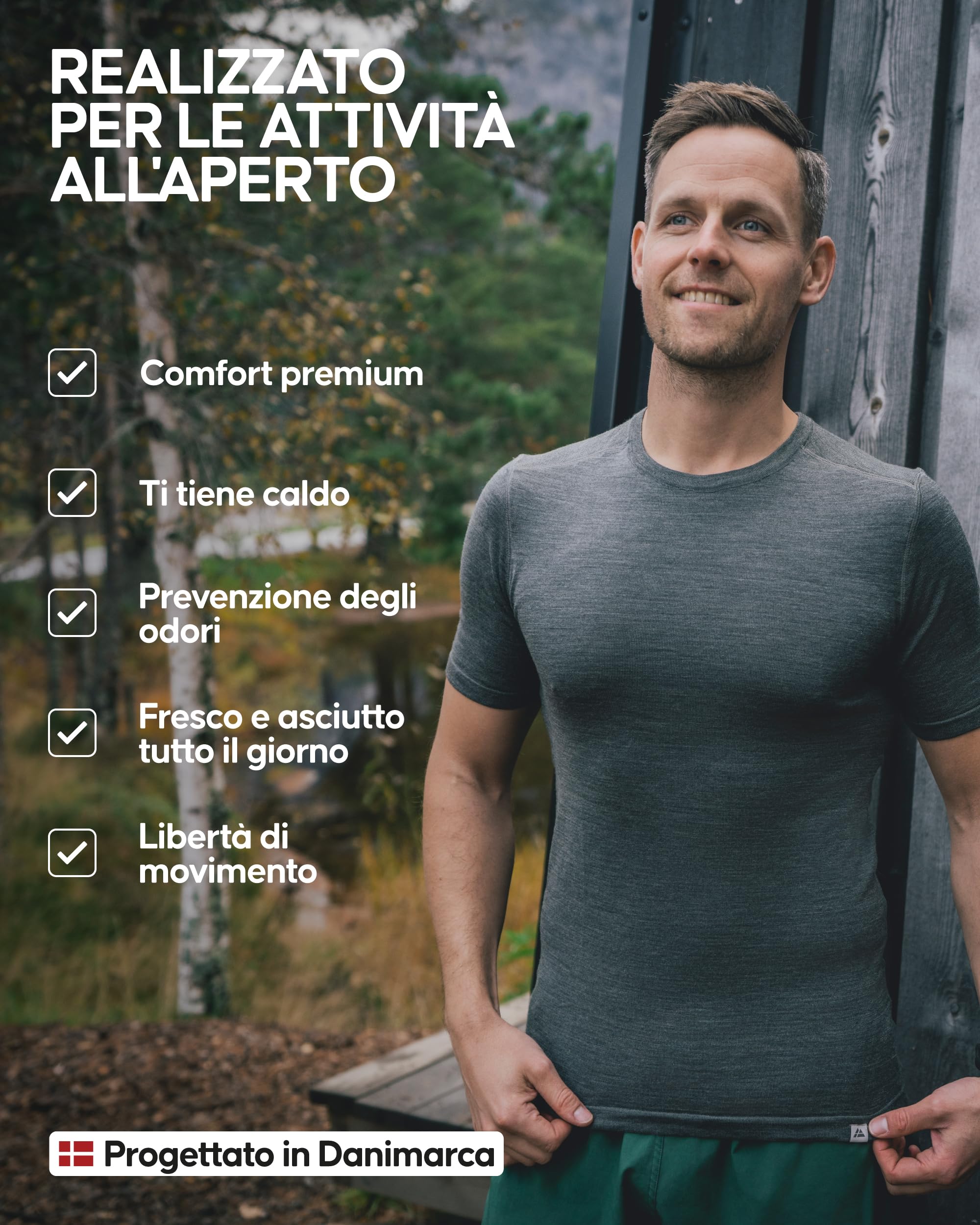 DANISH ENDURANCE Maglietta Termica Uomo Lana Merino, Maglia Termica Manica Corta, Intimo Termico Uomo per Trekking, Escursionismo e Sci