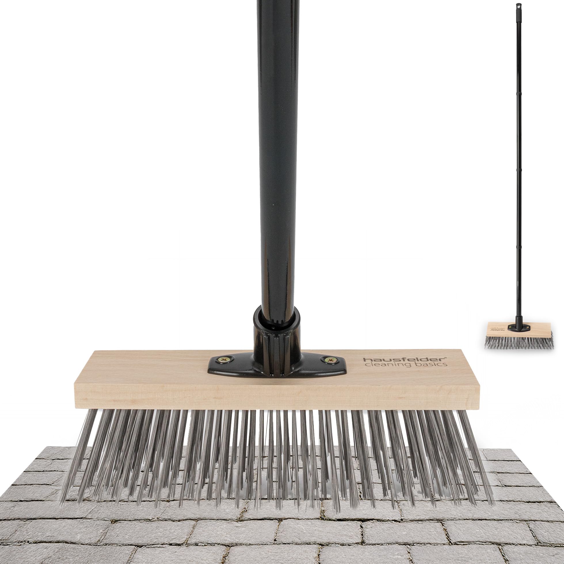 Scopa in filo d'acciaio Hausfelder larga 30 cm – robusta scopa in filo con manico per cortile, giardino e officina (scopa in filo con manico)