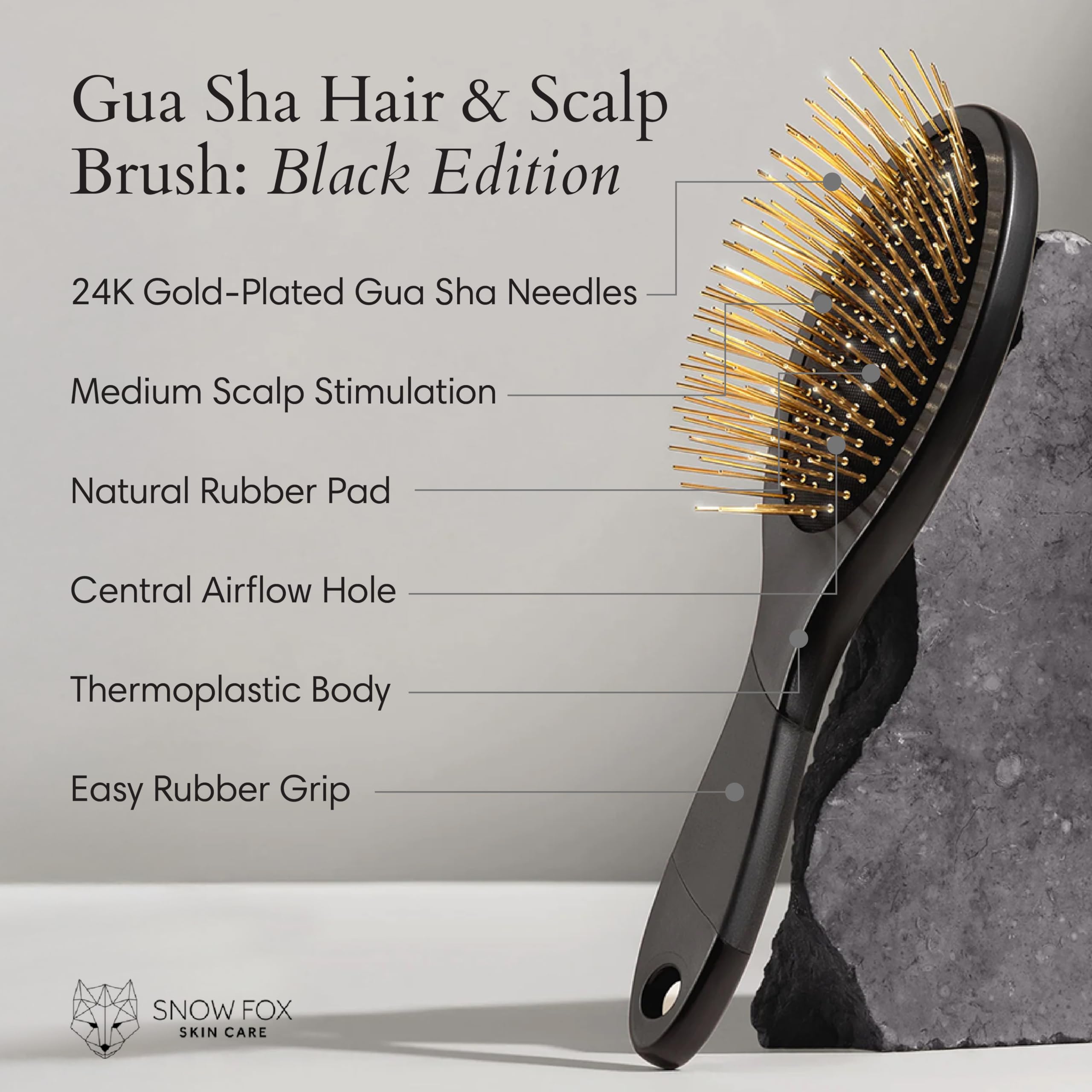 Snow Fox Skincare Gua Sha Hair Brush - Black Edition. Scalp