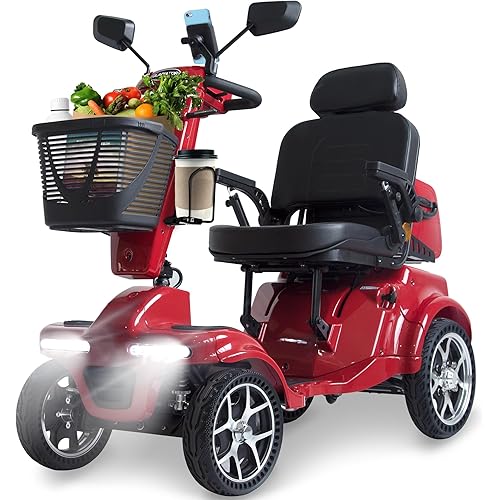 Gladiator 4-Wheel Mobility Scooter – 400 lb Capacity, Off-Road, Portable, Foldable, Memory Foam Seat, Adjustable Suspension, USB Charging, All-Terrain Electric Scooter for Adults