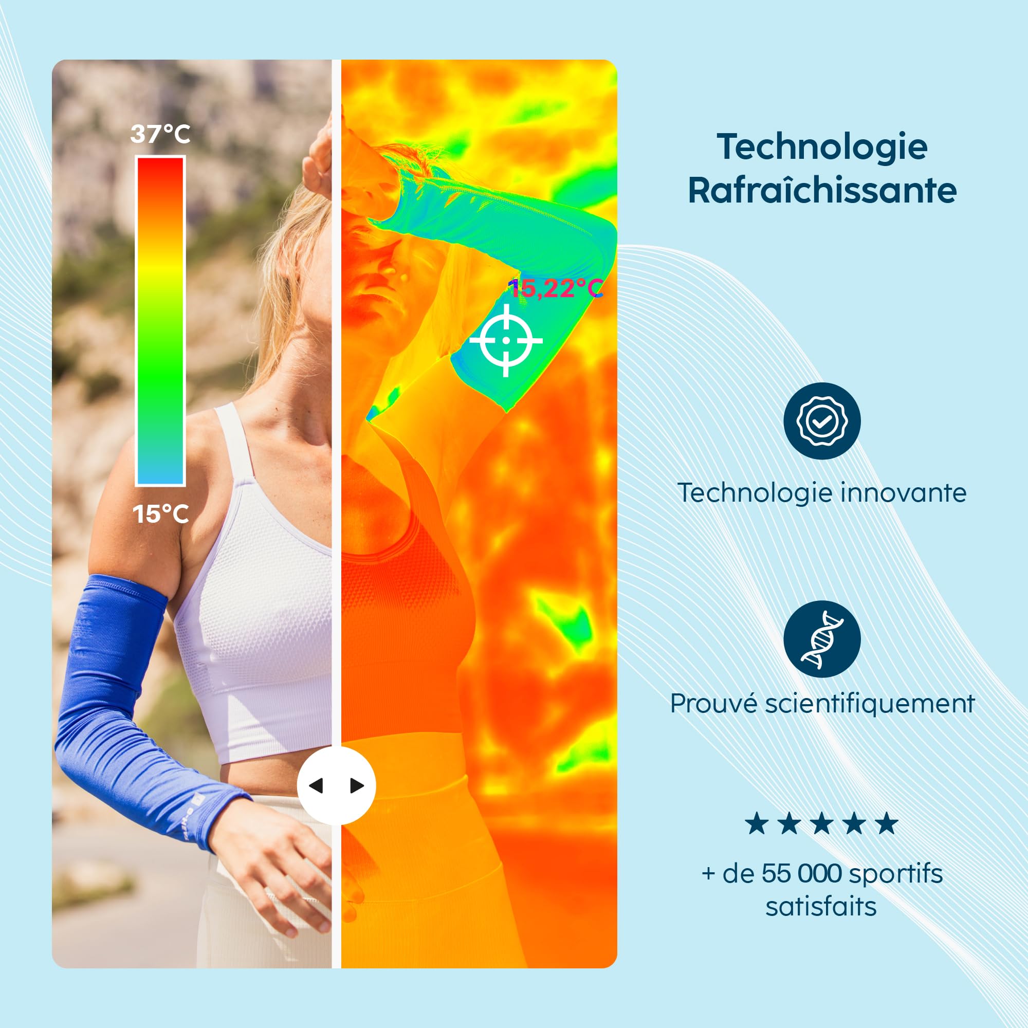 G-HEAT - Manchettes Rafraîchissantes Anti-UV UPF50+ | Manchons de Compression | Protection Solaire | Couverture Tatouage |Idéal pour Sports d'Été, Cyclisme, Running, Golf, Randonnée