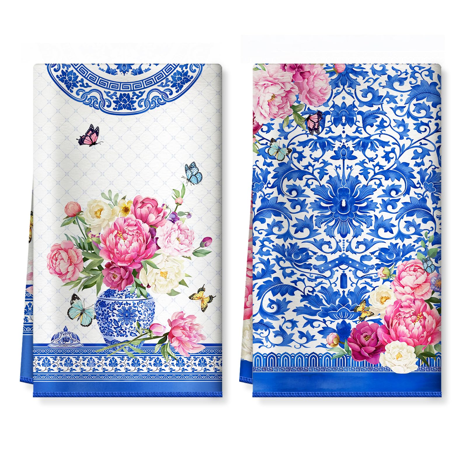 Arquiel Floral Microfiber Kitchen Towel 2Pcs, 40 × 60 cm Soft Absorbent Tea Towels
