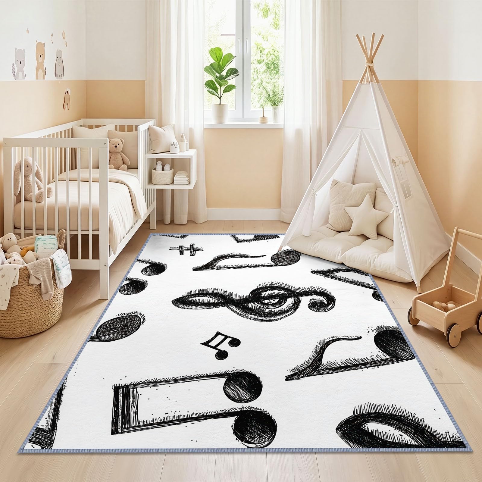 Zmywalny dywan do salonu, 140 x 200 cm, muzyka, nowoczesny, antypoślizgowy, niski runo, ręcznie rysowany, duży dywan do sypialni, kuchni, jadalni, pokoju dziecięcego, holu, przedpokoju