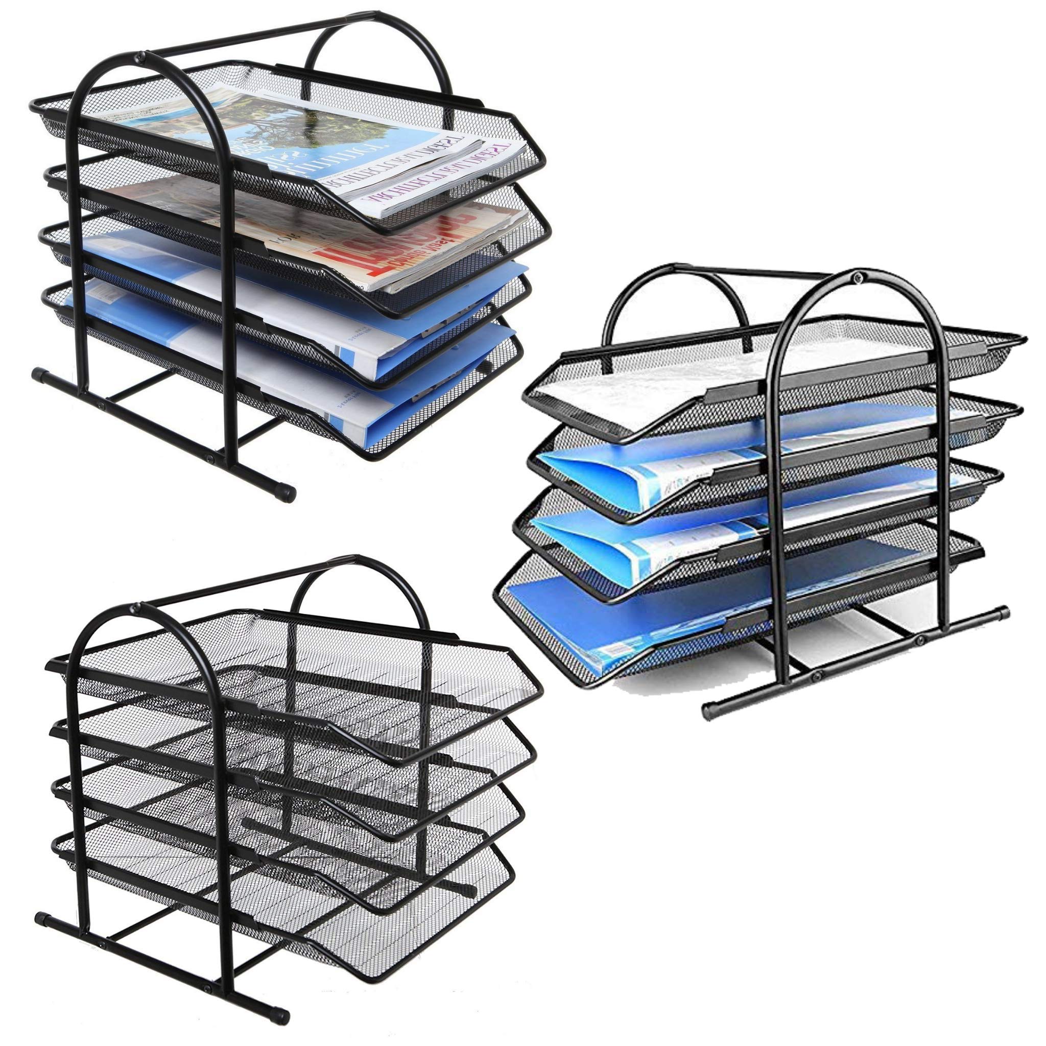 GoodWill Tech™ 3-Pack 4 Tier Metal Mesh File Tray A4 Documents/Files/Papers/Letters/folders Holder Desk Organizer, (Black)