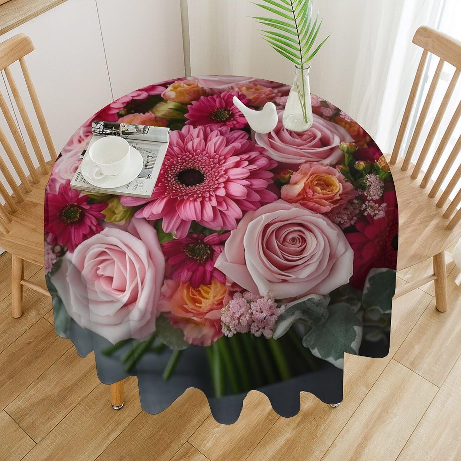 Nappe ronde imperméable anti-tache de 152 cm fleurie et lavable