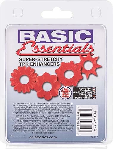 Miniatura 6 de California Exotic Novelties Basic Essentials - Potenciadores de Tpr súper elásticos, color rojo