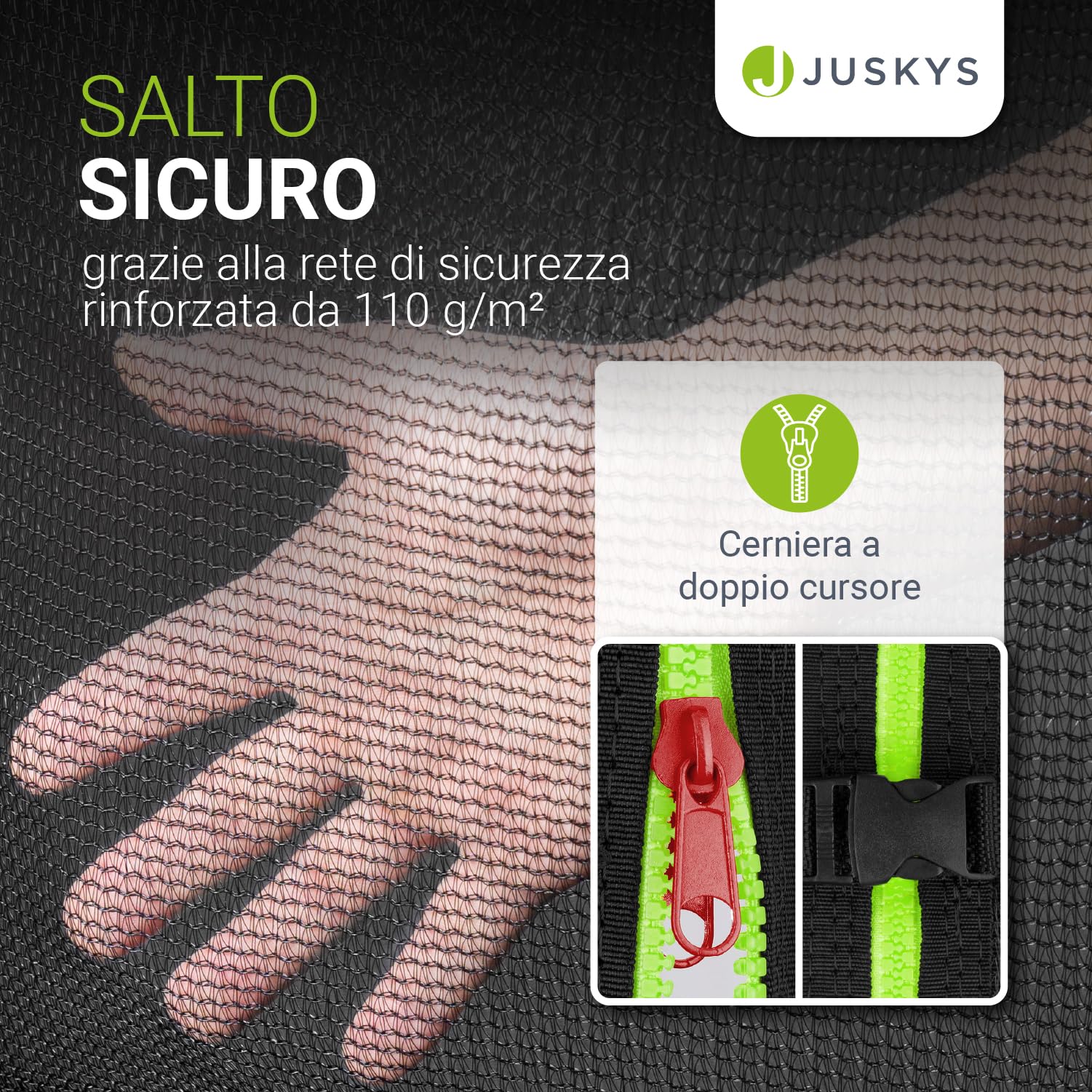 Juskys Trampolino JumpMaster – Ø 183/244/305/366 cm trampolino da giardino esterno con rete di sicurezza, scaletta PowerSpring Molla