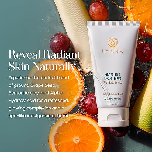 Miniatura 3 de Hylunia Exfoliante facial de semillas de uva - 5.1 onzas líquidas - Antienvejecimiento - Limón, arcilla de bentonita - Exfoliante vegano natural -