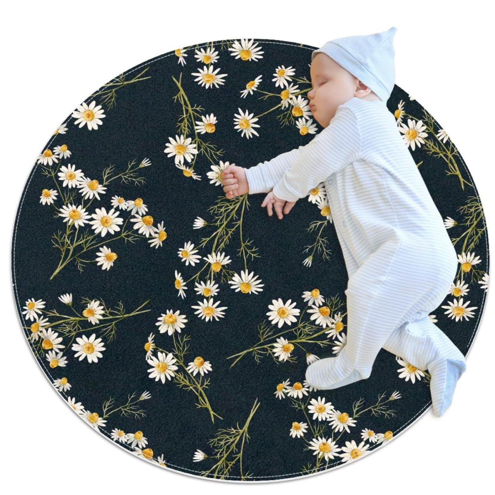 Tapis de salle de bain marguerite rond 1m antidérapant pour chambre