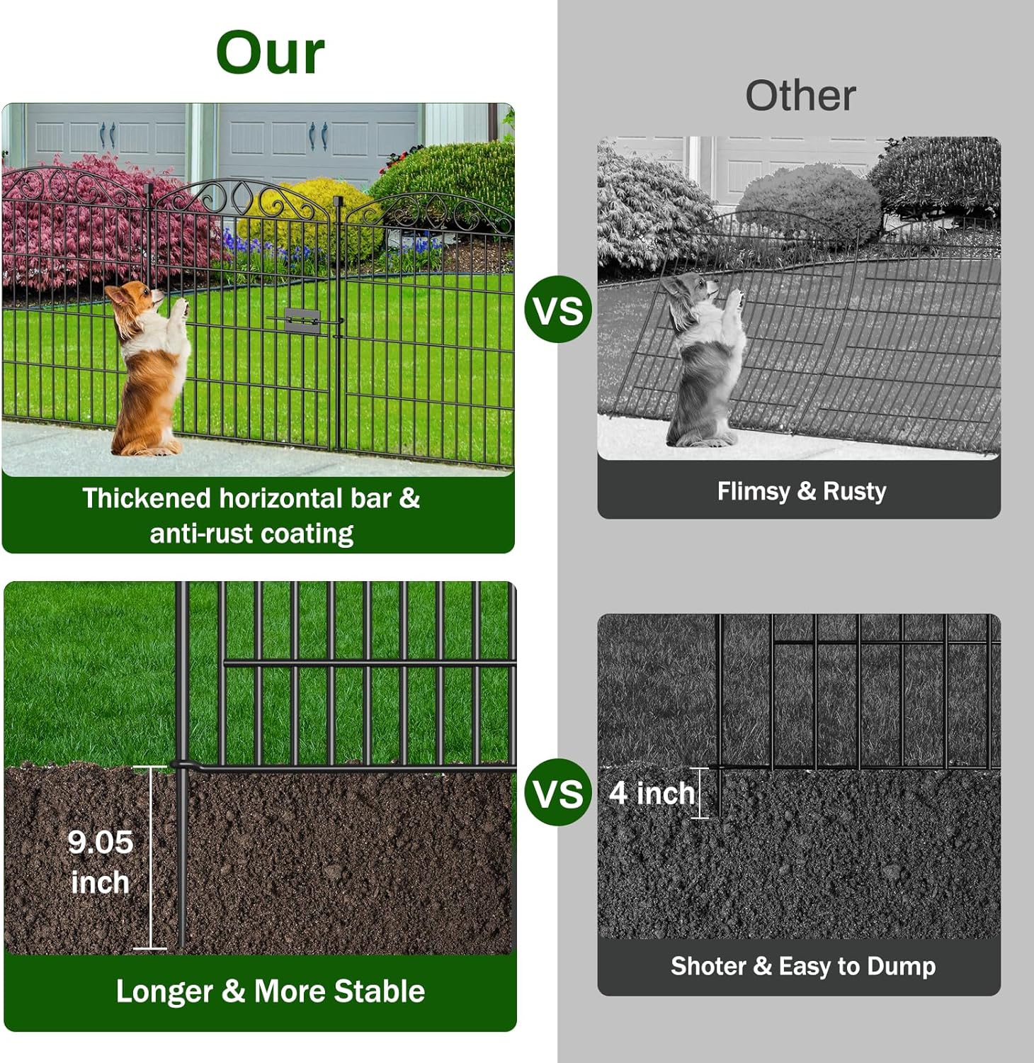 Garden Fence 12 Panel with Gate - 30in H x 22.72 ft L, No Dig Rustproof Metal Tall Animal Barrier for Dogs Rabbits, Decorative Outdoor Border for Yard, Patio, and Flower Beds