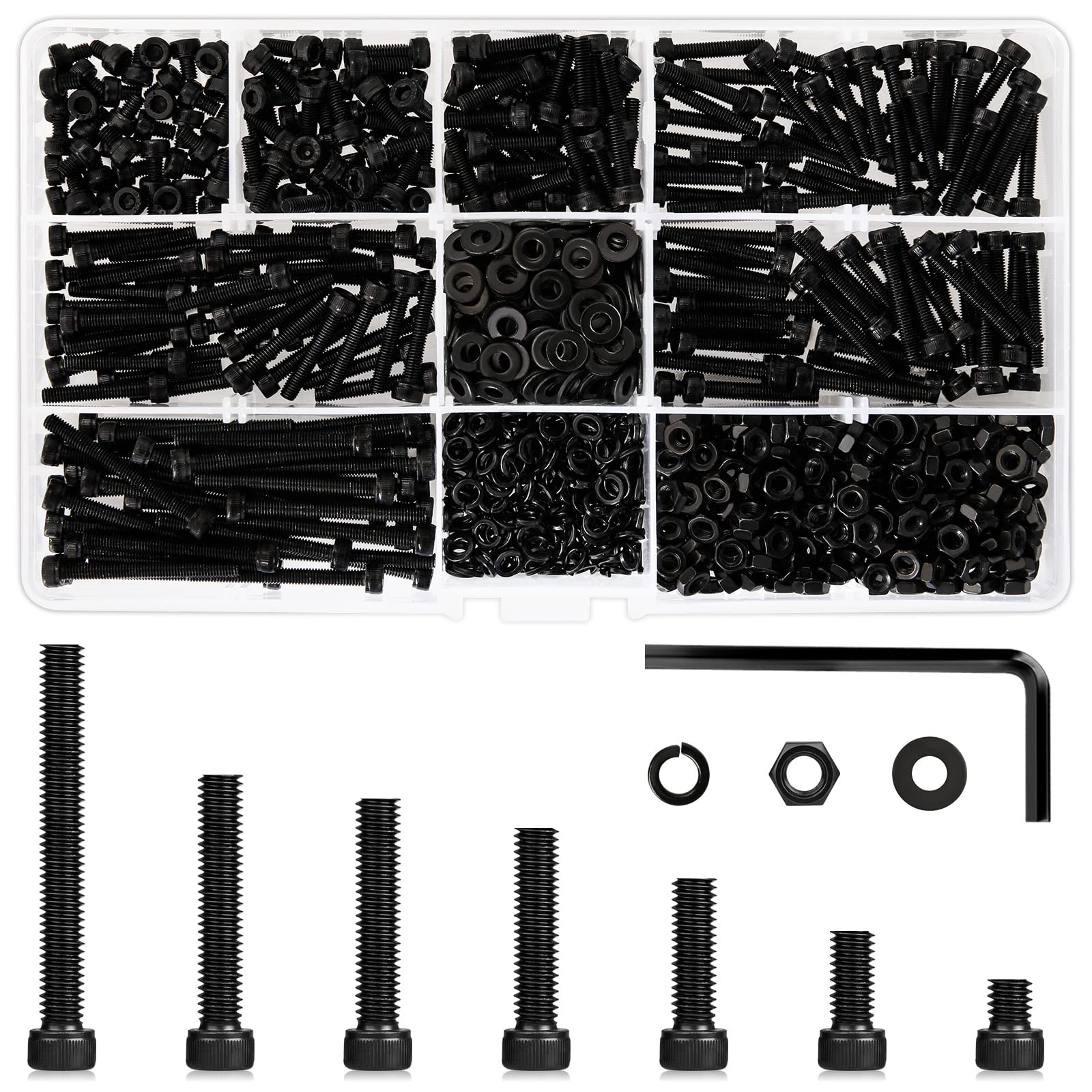 1040PCS M3 Nut and Bolt Assortment, 4mm to 30mm 7 Length Upgraded Zinc Plated Hex Socket Head Cap Machine Screws 12.9 Alloy Steel Metric Screw Assortment, Bolts and Nuts Kit w/Lock Washer