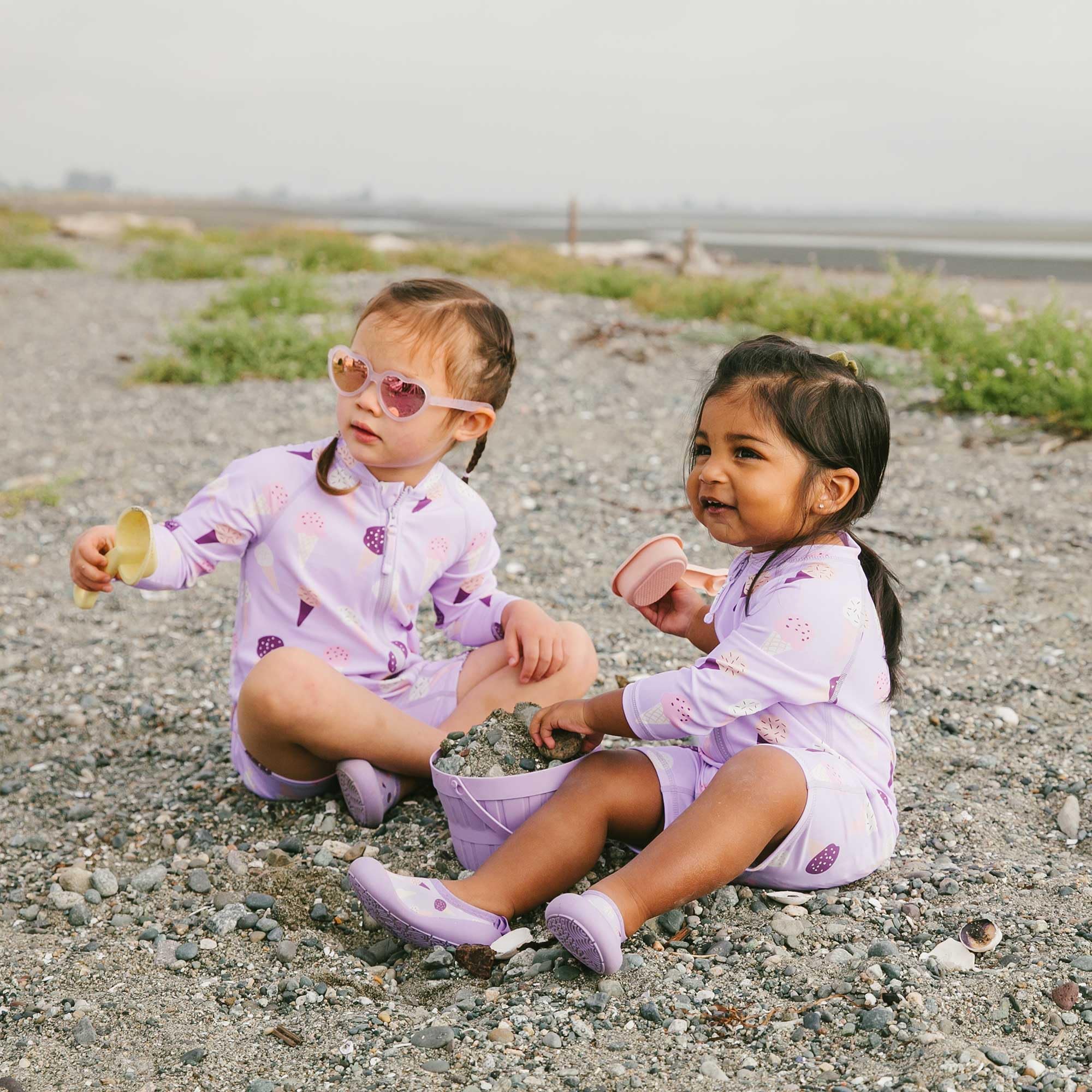 JAN & JUL Quick-Dry Long Sleeve Baby Girl Jumpsuit, UPF 50+ (12-18m, Lavender Ice Cream)