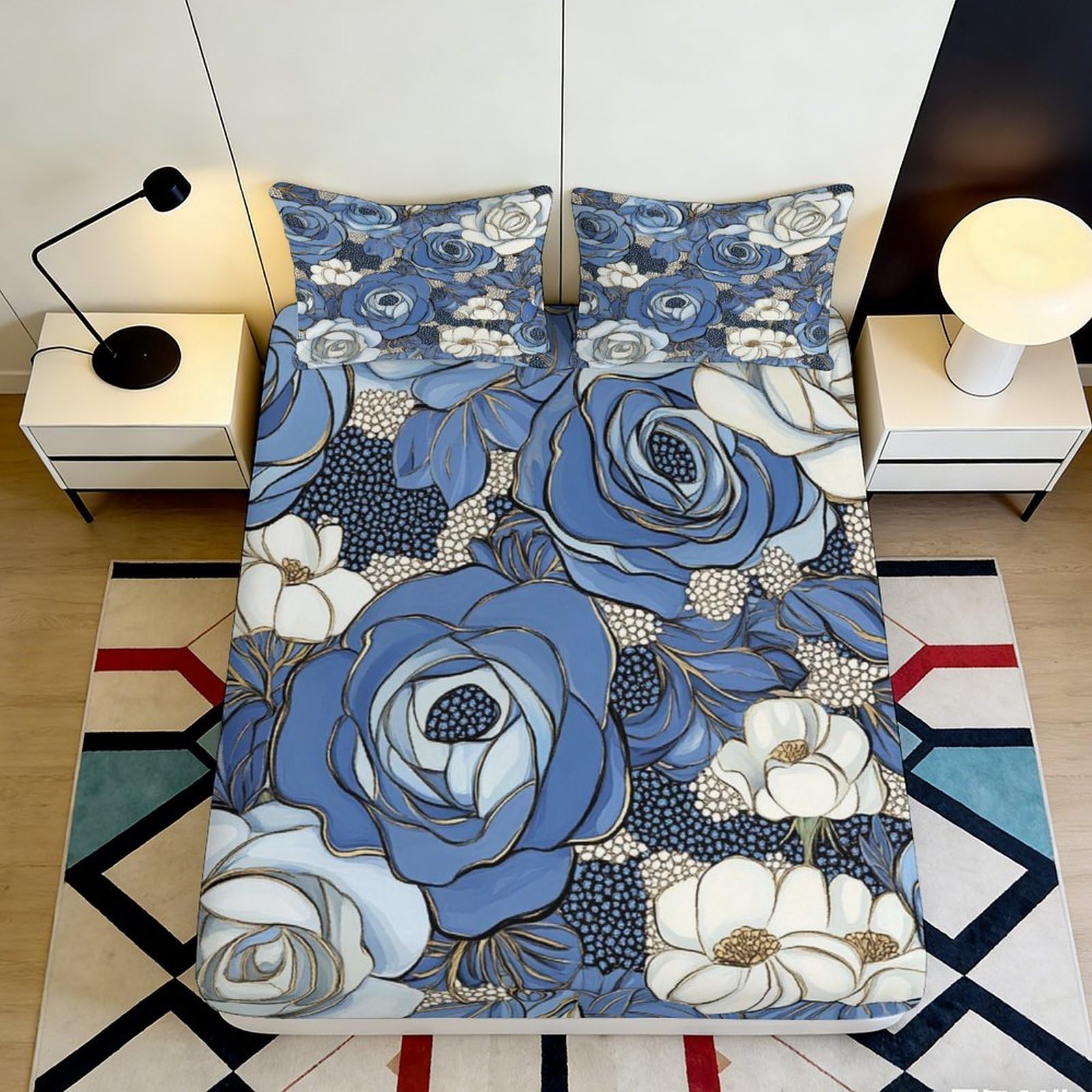 3D Printed Hearts Fitted Sheet Microfiber Deep Pocket Non-Slip Romantic Bedroom Bedding Heart Mattress Fitted Cover Washable 180x200x25cm