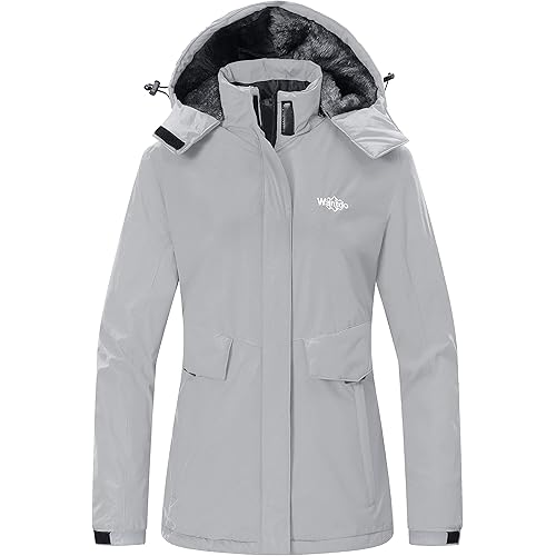 Wantdo Women's Waterproof Ski Jacket Warm Winter Coat Windproof Snow Coats Warm Fleece Raincoat