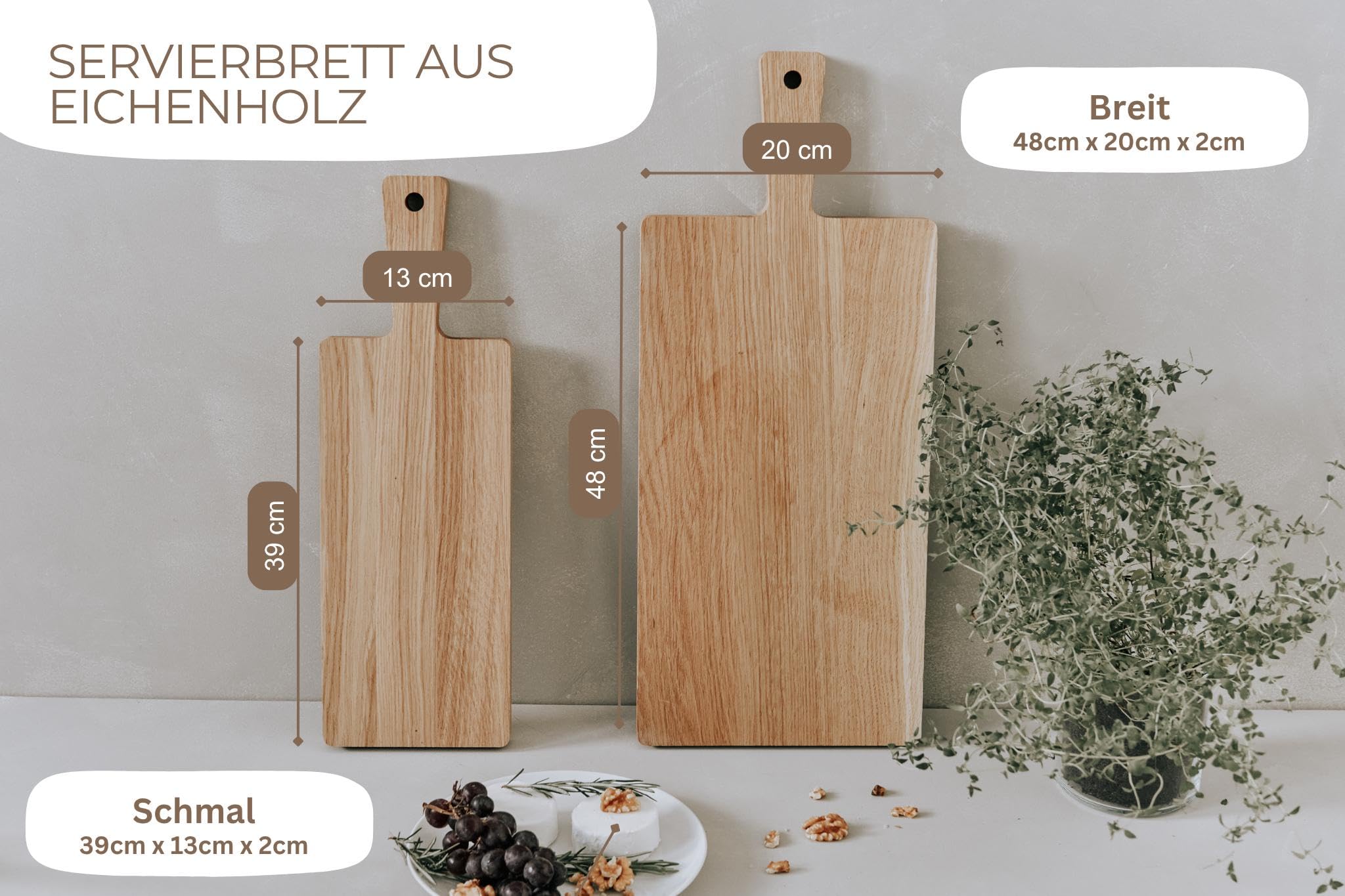 Schneidebrett Eiche „Hand in Hand" mit Gravur, 2 Größen