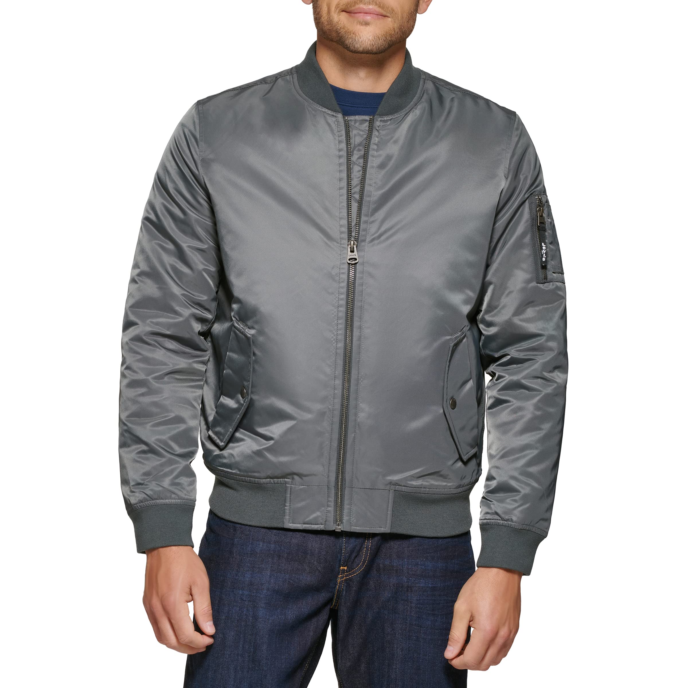 Levi's Men's MA-1 Flight Lightweight Zip-Up Bomber Jacket, Grey Ma-1 Filled, XS