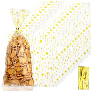 najdeiuyt Cellophane Bag, Star Candy Goody Treat Gift Storage Poly Bag with Twist Tie for Wedding, Christmas