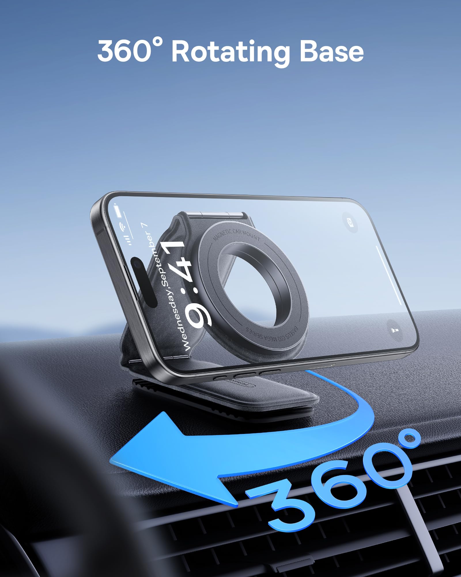 Baseus C02 Mega Supporto magnetico per telefono auto 【Supporto per telefono da auto girevole a 360°, supporto per telefono da auto unico per iPhone 15 Pro Max, ecc