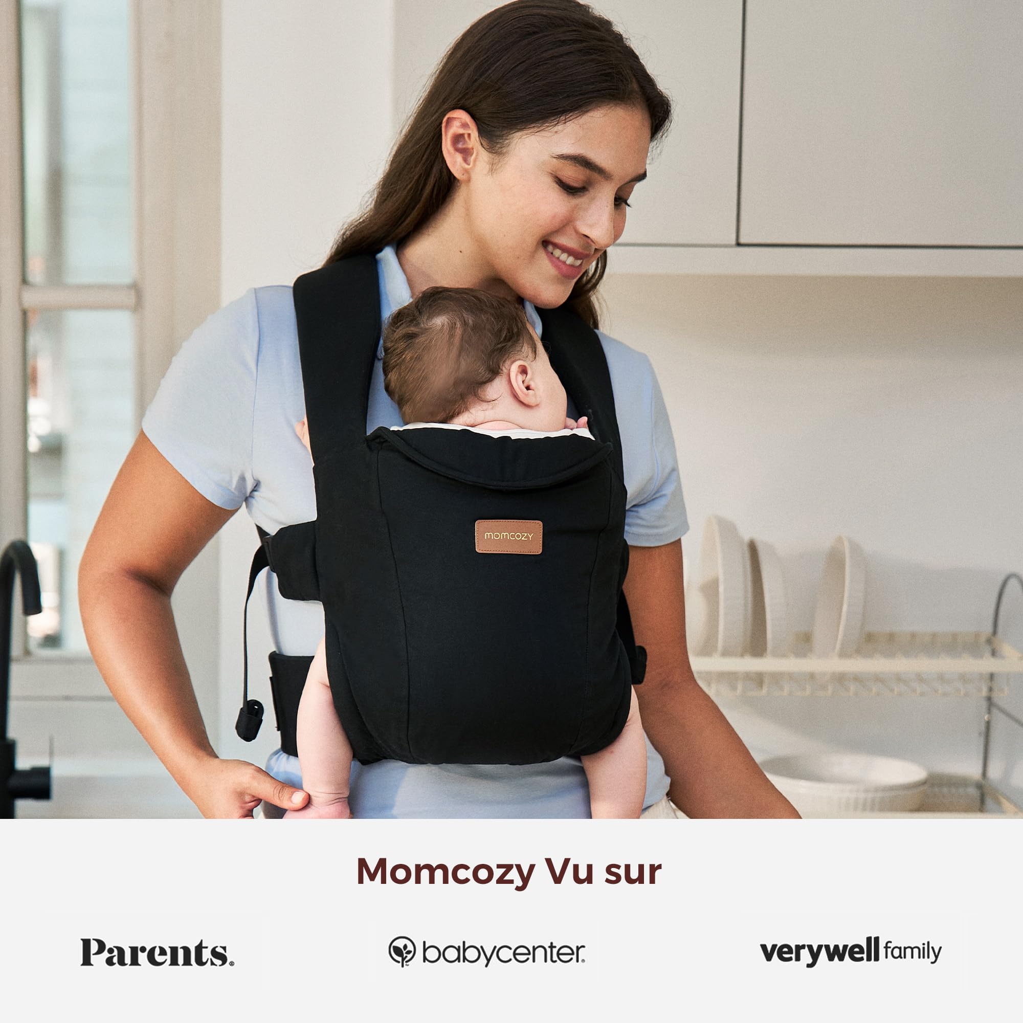 Momcozy Porte-bébé nouveau-né dès la naissance | Aide ergonomique avec appui-nuque | Léger et sûr (3 à 11 kg), Noir