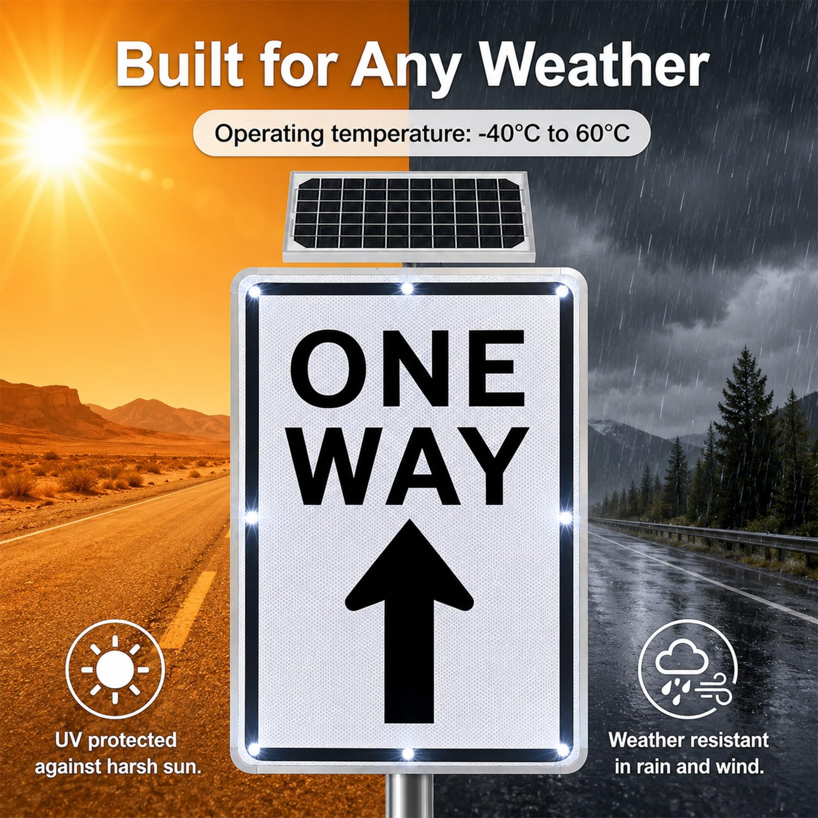 Señal de Sentido único con Flecha Seleccionable Arriba/Derecha/Izquierda UpArrow | Fabricada en aluminio reflectante inoxidable de 45 x 60 cm (18" x 24"), con orificios preperforados para montaje en poste