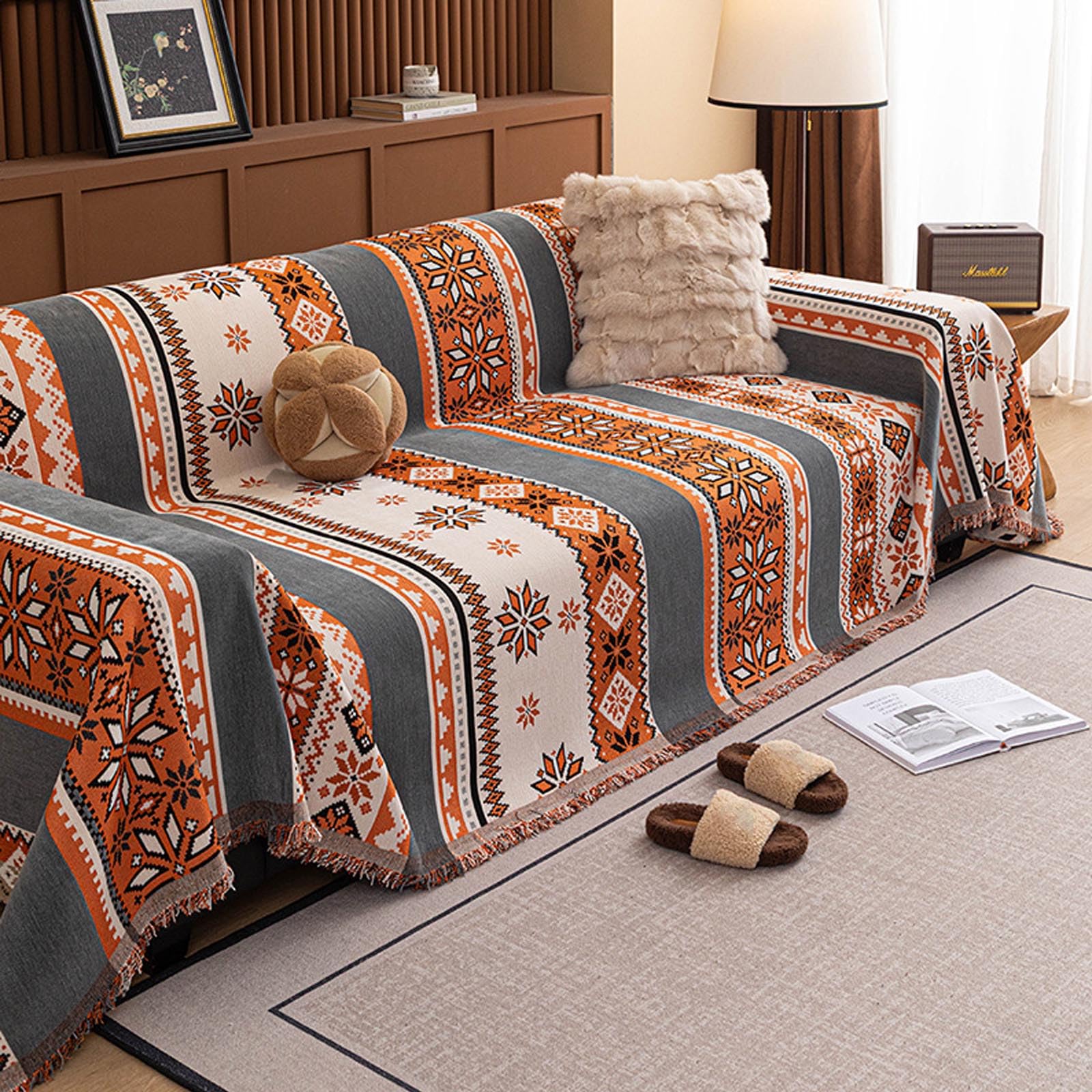 Housse de canapé en chenille jacquard orange 180x260cm pour salon