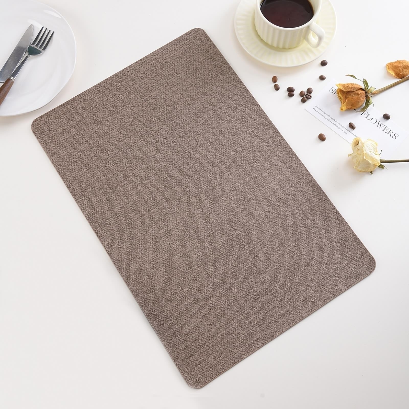 Set de table café clair 30x45 cm lot de 4 tissé uni pour table de cuisine