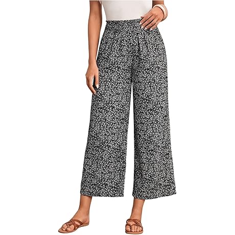Floral Print Shirred Waist Pants