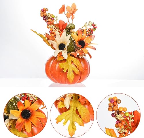 Miniatura 4 de Mini calabaza artificial con flor y hoja de arce para exteriores, Halloween, otoño, Acción de Gracias, centros de mesa, decoraciones
