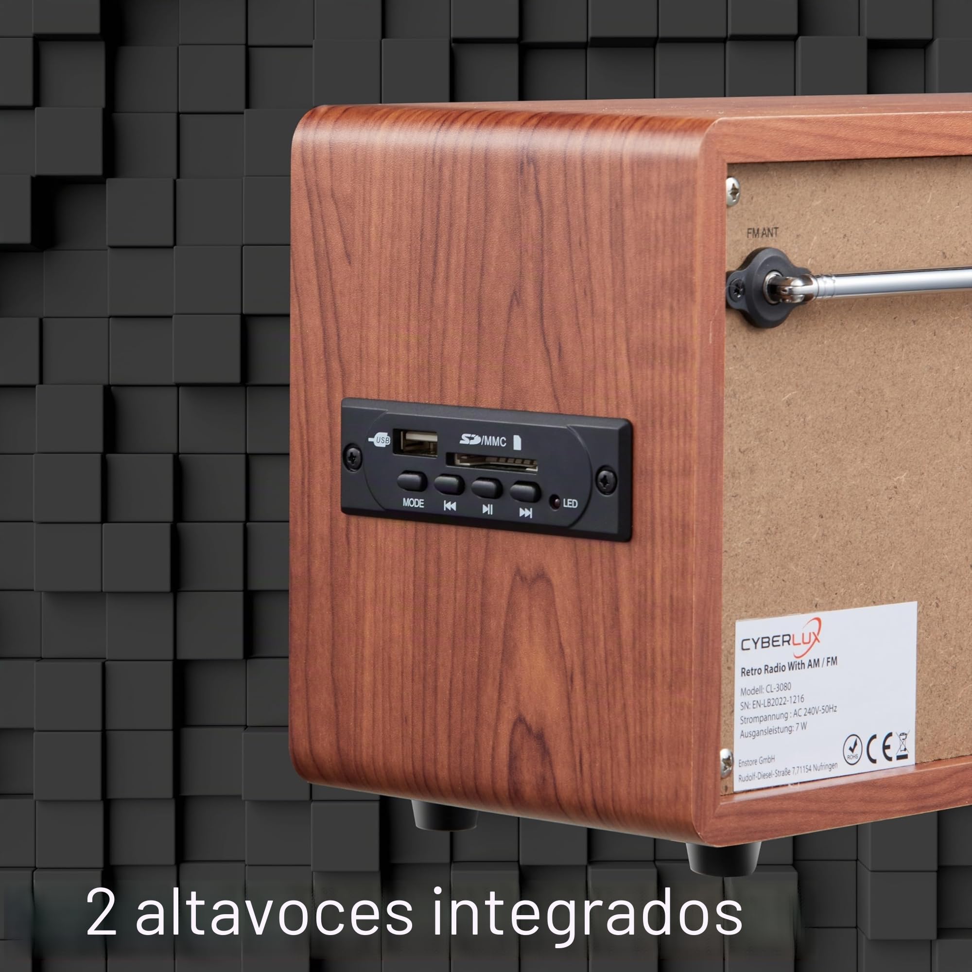 Nostalgie - Radio de madera con Bluetooth, USB, ranura para tarjetas SD, FM/AM, sistema de música retro, sistema estéreo, radio de cocina, radio nostálgica vintage