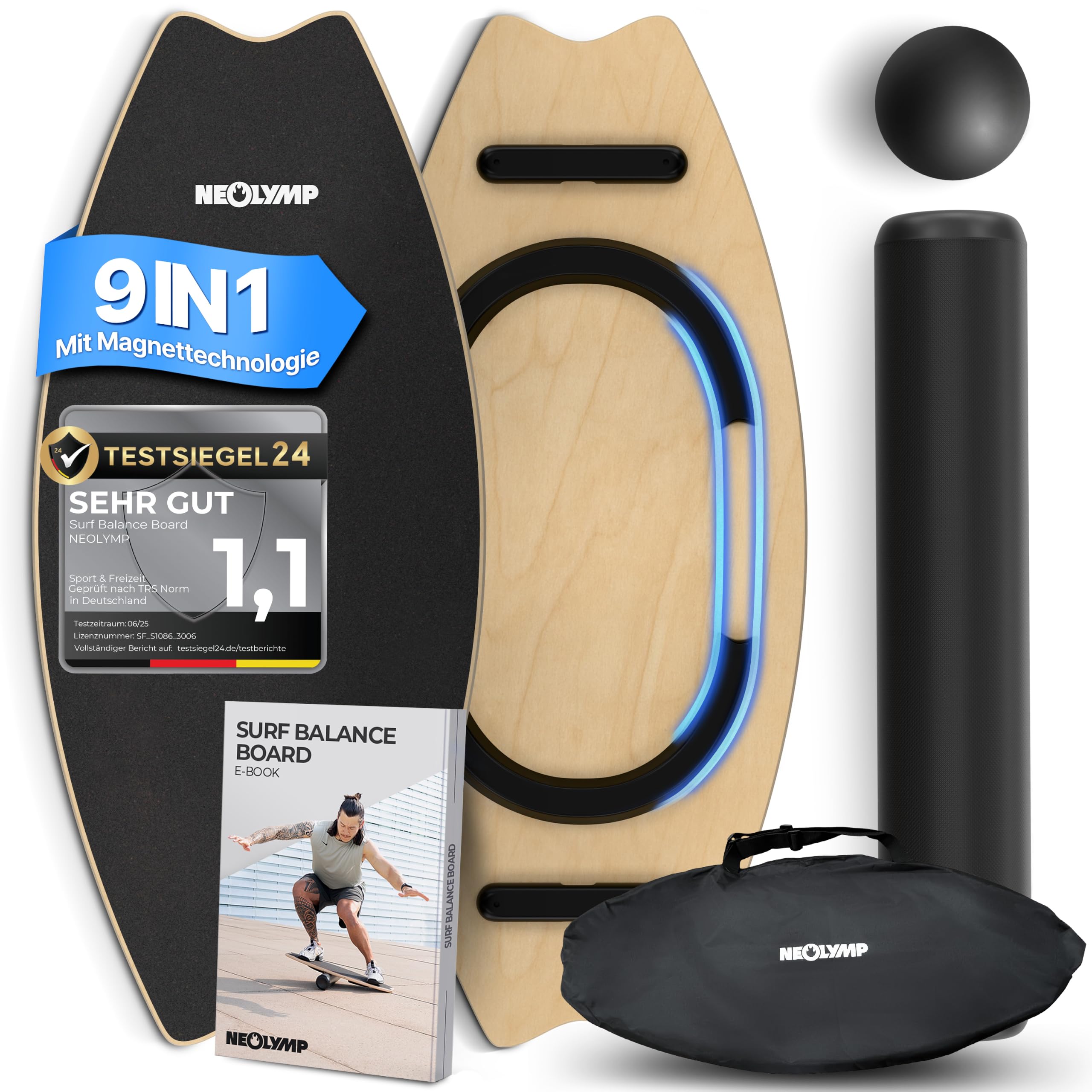 NEOLYMP Balance Board Holz – Gleichgewichtstrainer für Erwachsene & Kinder – rutschfest & bis 210 kg belastbar – 7 Schwierigkeitsstufen – Magnetisch einstellbar