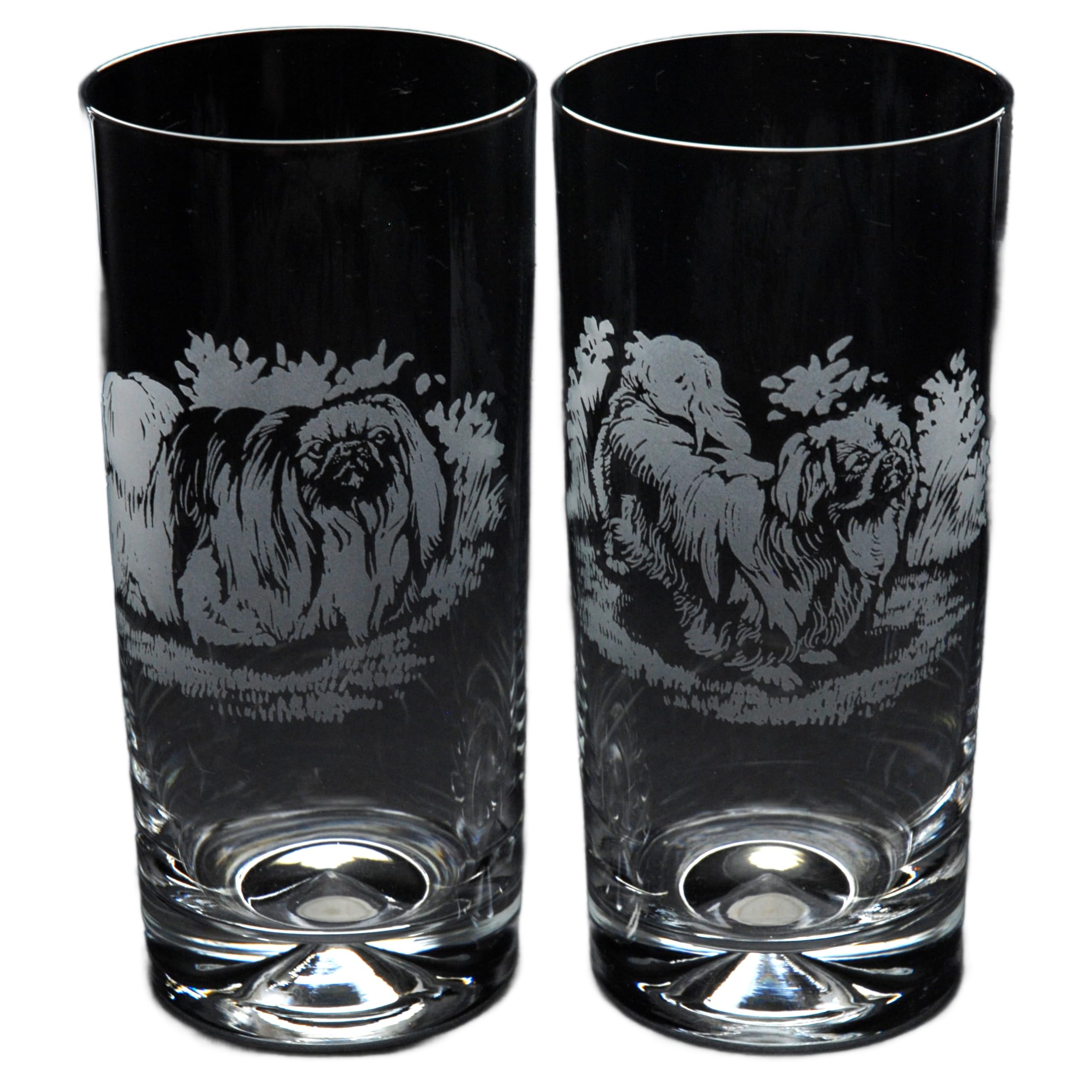 GLYPTIC Glass Art Pekingese Dog Placement Hand Etched/Engraved Highball Glass