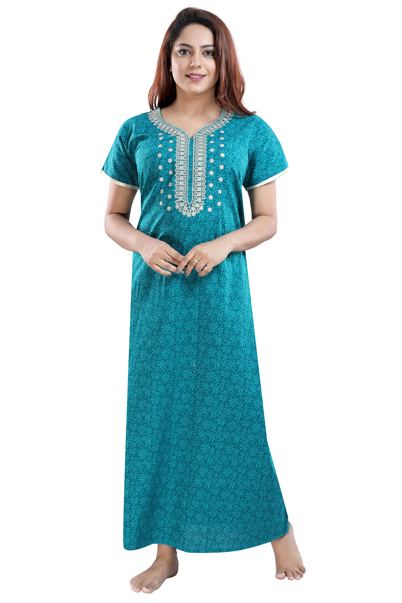 Zairra Bon AMIEE Women's 100% Cotton Printed Maxi Nighty Sleepwear Super Comfortable & Soft Cotton| Nighties/Nighty For Women's and Girls Rama Green, Free Size